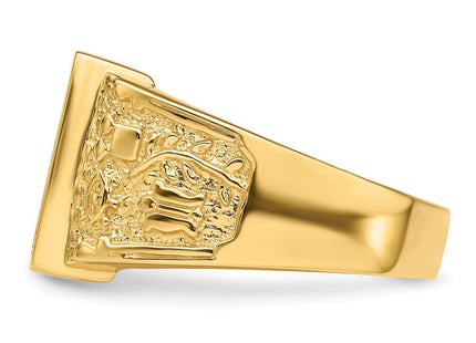 14k Men's Polished and Textured Masonic Ring Mounting (Style Y4096)