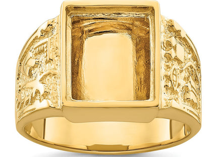 14k Men's Polished and Textured Masonic Ring Mounting (Style Y4096)