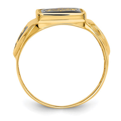 14K Men's Polished, Antiqued & Textured Onyx Masonic Ring