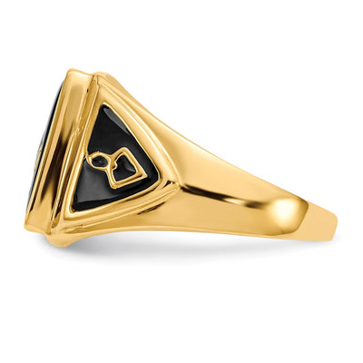 14K Men's Polished, Antiqued & Textured Onyx Masonic Ring
