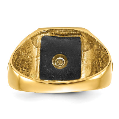14K Men's Polished, Antiqued & Textured Onyx Masonic Ring