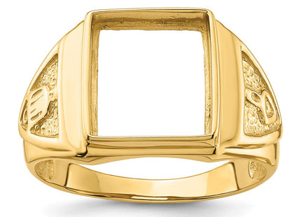14k Men's Polished and Textured Masonic Ring Mounting (Style Y4098)