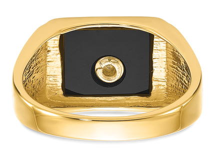 14k Men's Polished and Textured with Black Enamel and Onyx Masonic Ring