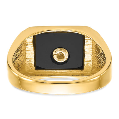 14K Men's Polished and Textured with Black Enamel and Onyx Masonic Ring