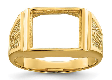 14k Men's Polished and Textured Masonic Ring Mounting (Style Y4108)