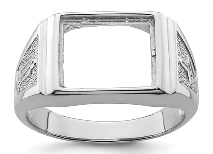 14k White Gold Men's Polished and Textured Masonic Ring Mounting (Style Y4109)