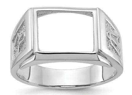 14k White Gold Men's Polished and Textured Masonic Ring Mounting (Style Y4111)