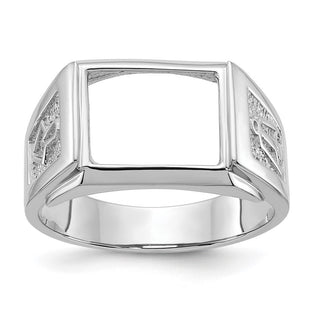 14k White Gold Men's Polished and Textured Masonic Ring Mounting (Style Y4111)
