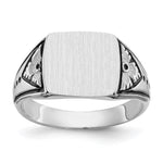 14K White Gold 11.5x11.0mm Closed Back Antiqued Mens Signet Ring view