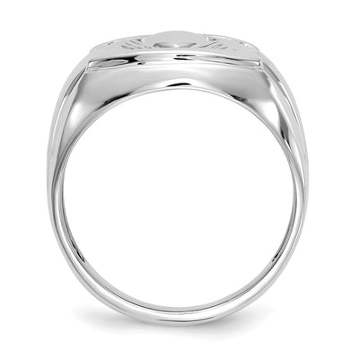 14K White Gold AA Diamond and Onyx Mens Claddagh Ring