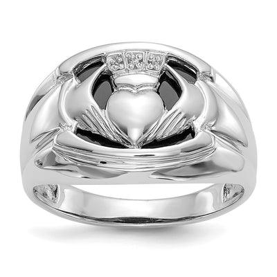 14K white gold diamond claddagh ring