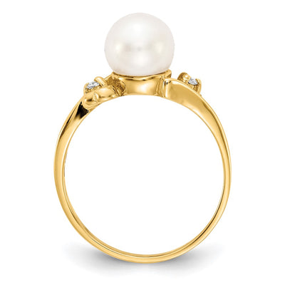 14K Gold FW Cultured Pearl AA Diamond ring