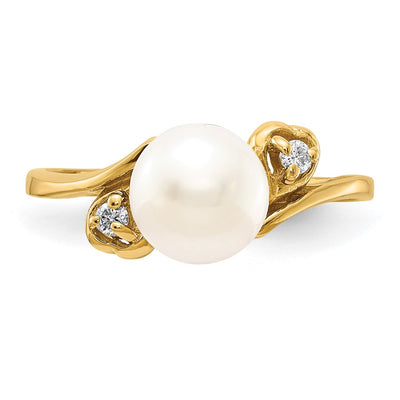 14K Gold FW Cultured Pearl AA Diamond ring