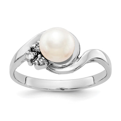 14K White Gold FW Cultured Pearl AA Diamond ring