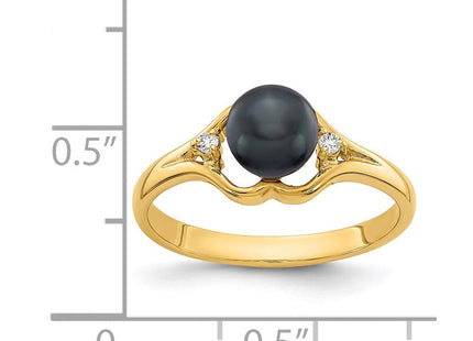 14K 6mm Black Freshwater Cultured Pearl and AA Diamond Split Band Ring, view 3