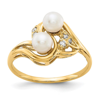 14K FW Cultured Pearl AA Diamond ring