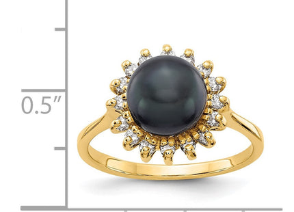 14K 7.5mm Black Freshwater Cultured Pearl and 1/4 carat AAA Diamond Halo Ring, view 3