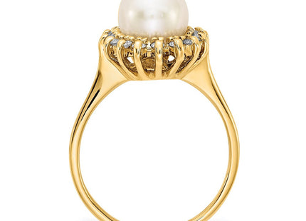 14K 7.5mm White Freshwater Cultured Pearl and 1/4 carat A Diamond Halo Ring, view 3
