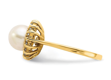 14K 7.5mm White Freshwater Cultured Pearl and 1/4 carat AA Diamond Halo Ring, view 2