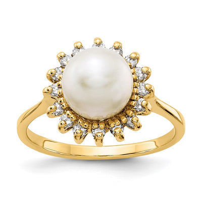 14K FW Cultured Pearl AA Diamond ring