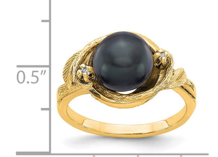 14K 7.5mm Black Freshwater Cultured Pearl and AA Diamond Swirl Ring, view 3