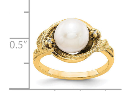14K 7.5mm White Freshwater Cultured Pearl and AAA Diamond Swirl Ring, view 3
