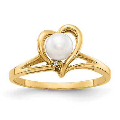 14K FW Cultured Pearl AA Diamond ring