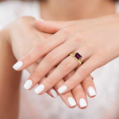 14K Emerald Cut Rhodolite Garnet ring
