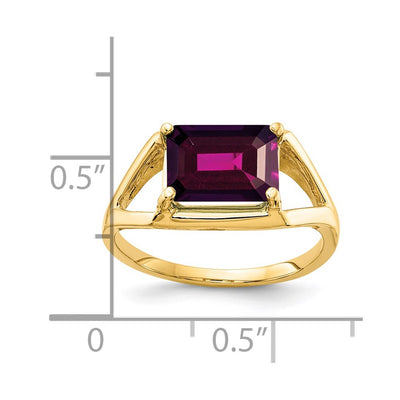 14K Emerald Cut Rhodolite Garnet ring