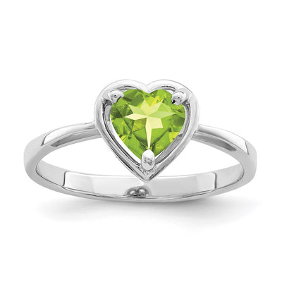 14K white gold peridot heart ring