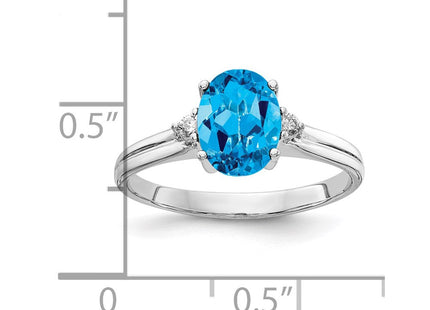 14K White Gold 8x6mm Oval Blue Topaz and A Diamond Ring, view 3