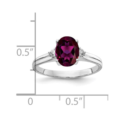 14K White Gold Oval Rhodolite Garnet Diamond ring