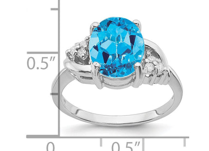 14K White Gold 10x8mm Oval Blue Topaz and 1/15 carat AAA Diamond Ring, view 5