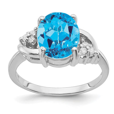14K White Gold Oval Blue Topaz VS Diamond ring