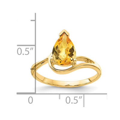 14K Pear Citrine Checker ring