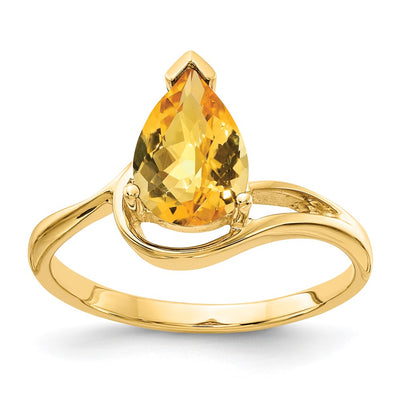 14K Pear Citrine Checker ring