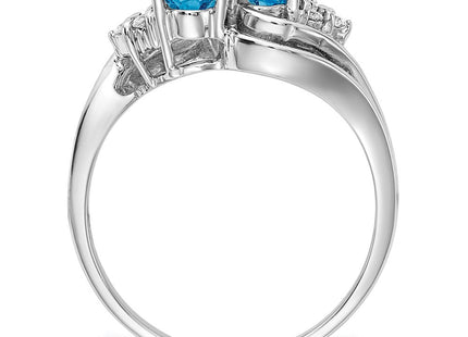 14K White Gold 6x4mm Oval Blue Topaz and 1/20 carat A Diamond 2 Stone Ring, view 3
