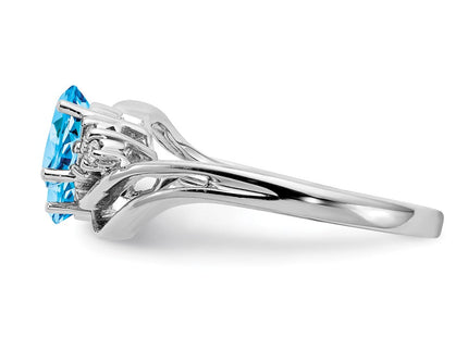 14K White Gold 6x4mm Oval Blue Topaz and 1/20 carat A Diamond 2 Stone Ring, view 2