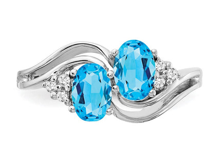 14K White Gold 6x4mm Oval Blue Topaz and 1/20 carat AAA Diamond 2 Stone Ring, view 4