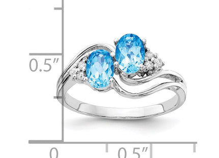 14K White Gold 6x4mm Oval Blue Topaz and 1/20 carat VS Diamond 2 Stone Ring, view 6