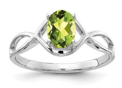 14K White Gold 7x5mm Oval Peridot Infinity Ring