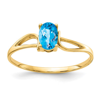 14K Oval Blue Topaz Checker ring