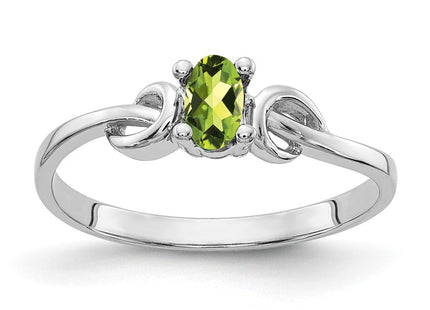 14K White Gold 5x3mm Oval Peridot Knot Ring