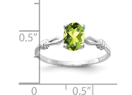 14K White Gold 7x5mm Oval Peridot Knot Ring, view 3