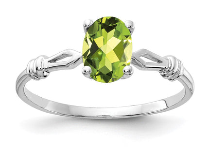14K White Gold 7x5mm Oval Peridot Knot Ring