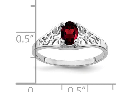 14K White Gold 6x4mm Oval Garnet Filigree Ring, view 3