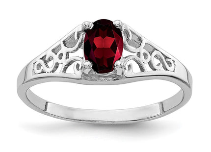 14K White Gold 6x4mm Oval Garnet Filigree Ring