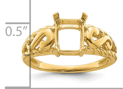 14k Emerald-cut Gemstone Ring Mounting