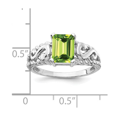 14K White Gold Emerald Cut Peridot ring