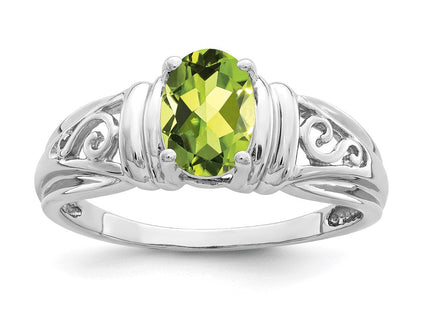 14K White Gold 7x5mm Oval Peridot Filigree Ring